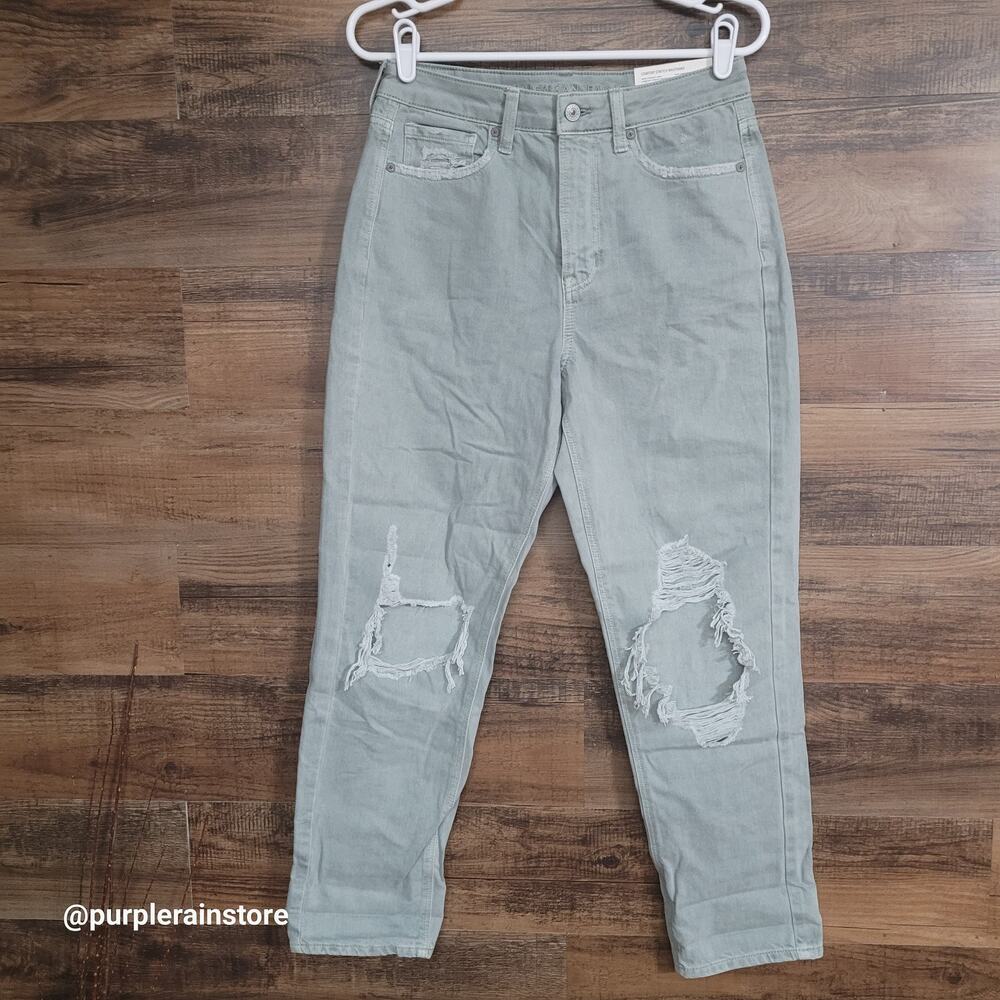 American Eagle Mom Jeans 6 Straight Sage Green Comfort Stretch Waistband NWT